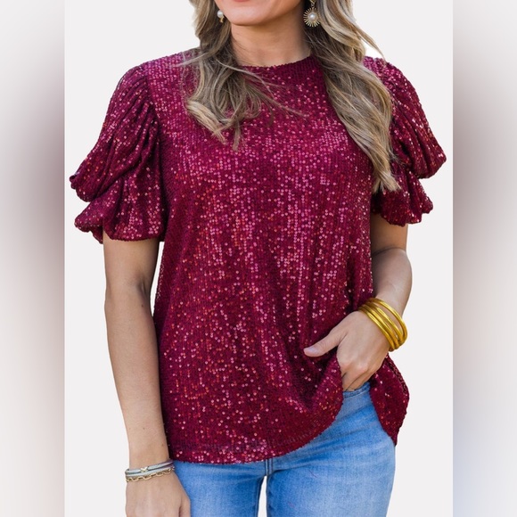 Sequin Hat Round Neck Short Sleeve T-Shirt main image 1